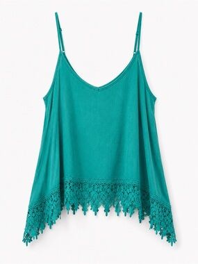 Rewind Women’s Teal Crochet-Hem Camisole Tank Top